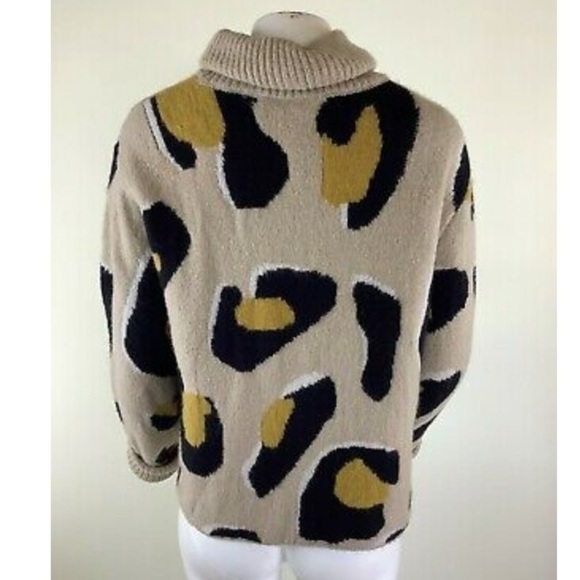 Anthropologie Sz S Georgia Turtleneck Sweater In Leopard Print Tan Acrylic - Picture 5 of 8